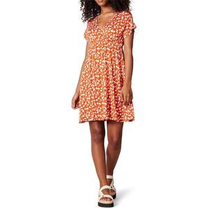 Amazon Essentials Women's Red Floral Surplice Dress Size L Short Sleeve Summer